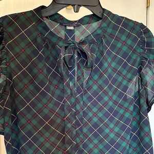 Tommy Hilfiger Tie-Neck Blouse in Green and Navy